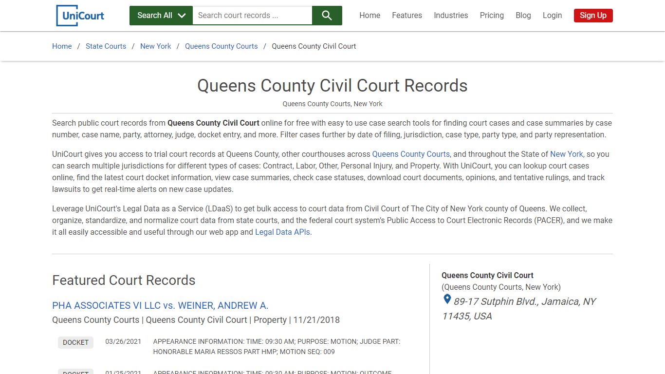 Queens County Civil Court Records | Queens | UniCourt